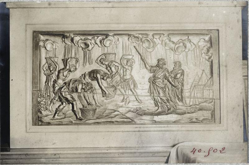 bas-relief encastré dans le tombeau du maître-autel : la Récolte de la manne, vue générale