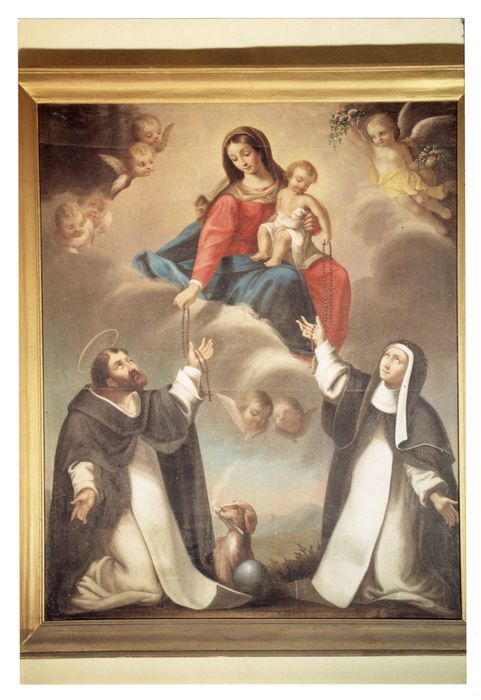 Tableau : La Donation du Rosaire avec Saint Dominique et Sainte Catherine de Sienne