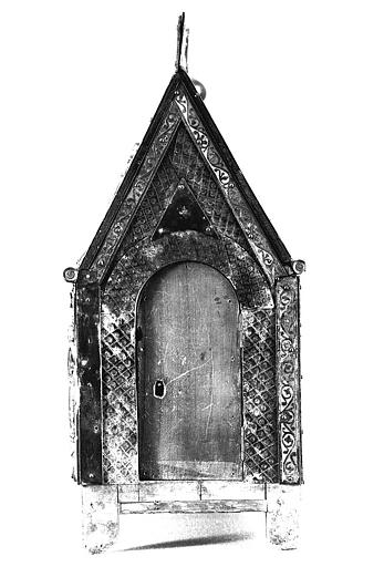 Grande châsse de saint Viance en cuivre doré et émaillé (face latérale) : Porte