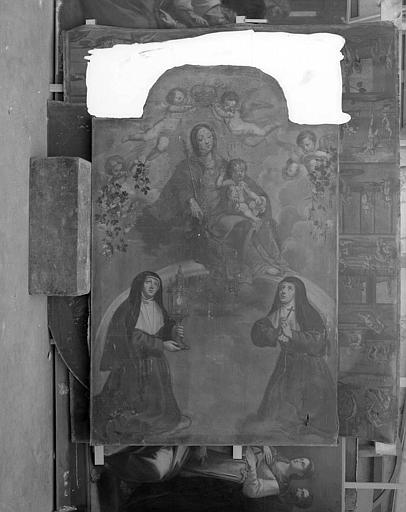 Peinture sur toile du retable latéral droit : La Vierge à l'Enfant entre sainte Claire et sainte Colette