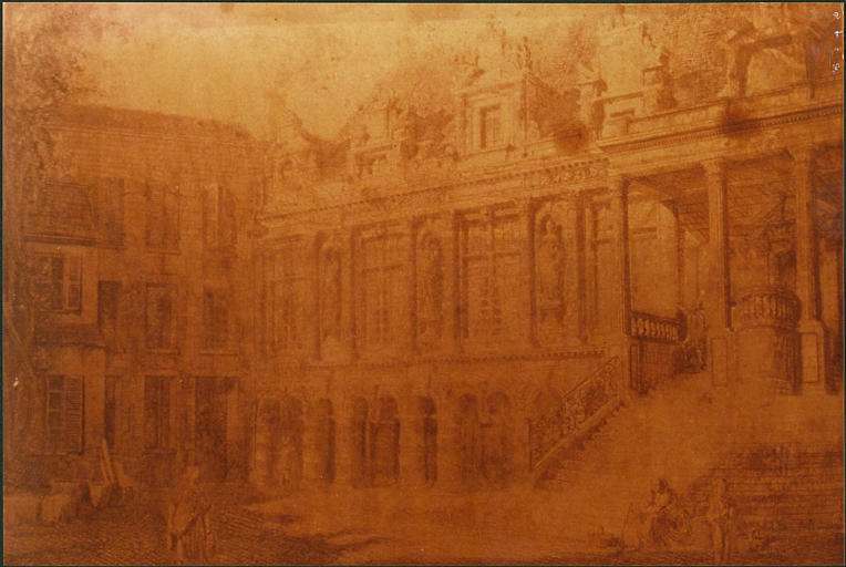 plaque d'impression : Façade de l'hôtel de ville de La Rochelle construite en l'année 1606