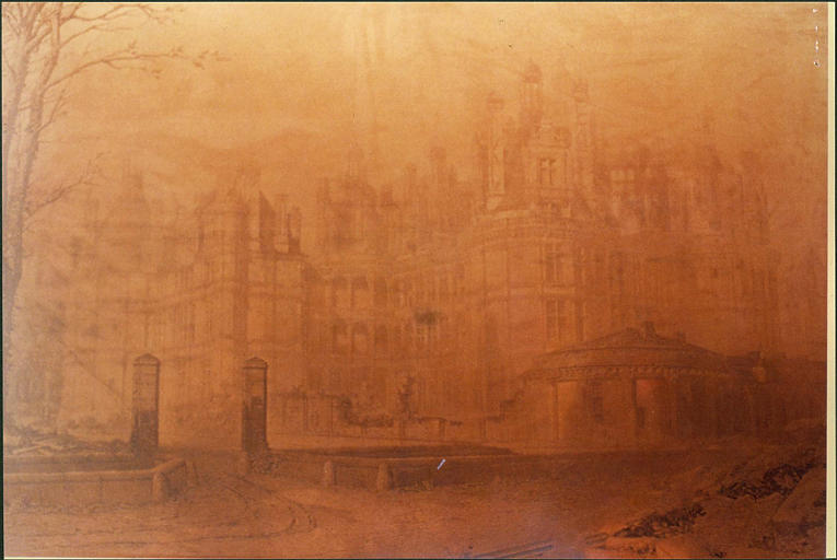 plaque d'impression : Vue générale des constructions du château de Chambord, côté de l'Orien