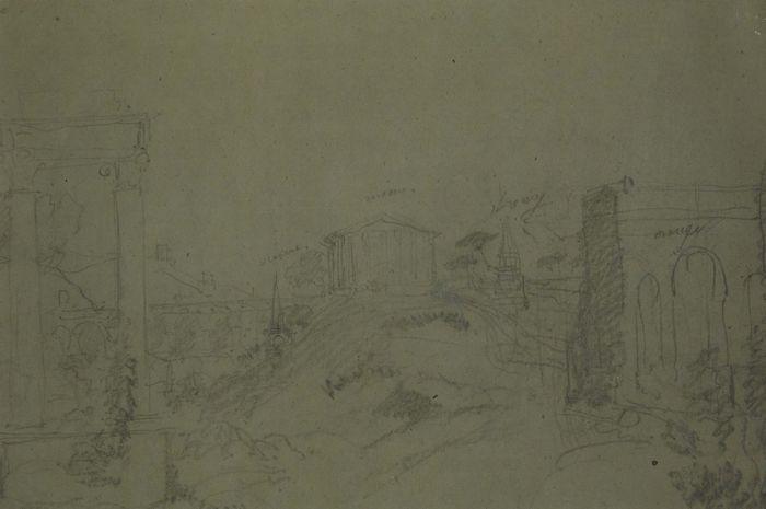 Dessin : Paysage et ruines antiques