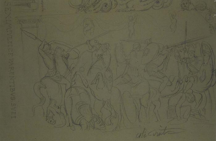 Dessin : Détails de frises et inscriptions antiques