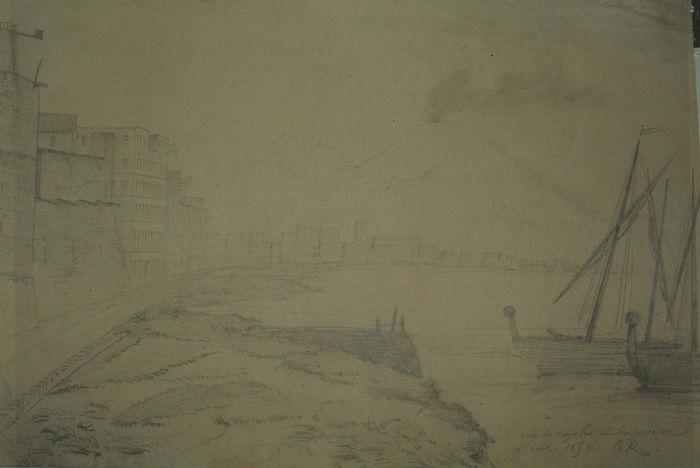 Dessin : Vue de Naples et du Vésuve