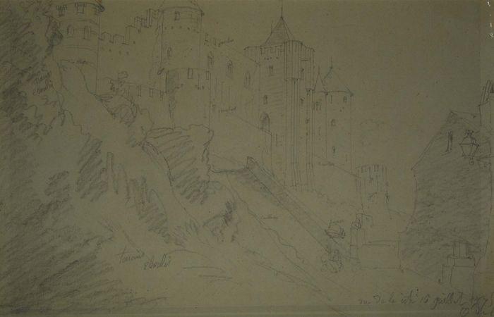 Dessin : Vue de la cité [Carcassonne]