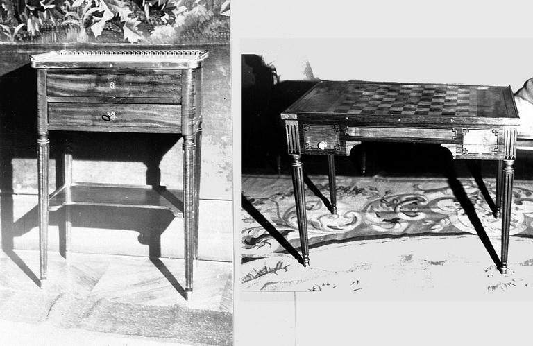 Table en acajou à deux tiroirs ; table à jeu
