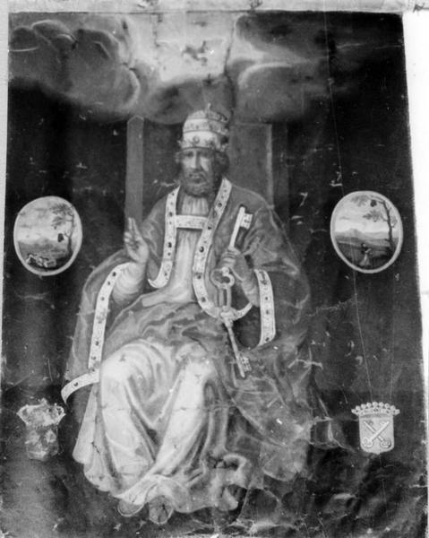bannière de procession : saint Pierre et la légende de Sainte Loubette (en médaillons)