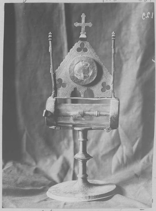 reliquaire-monstrance ostensoir (reliquaire pédiculé à monstrance cylindrique horizontale et lunette)