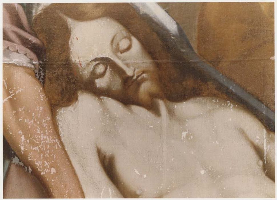 tableau : le Portement du Christ mort, détaill visage du Christ