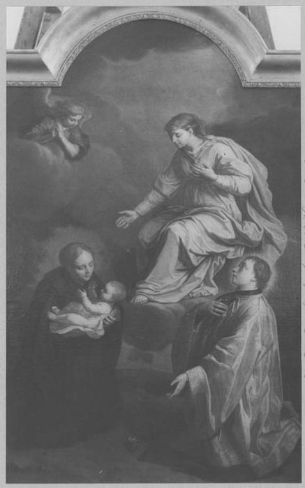 tableau, cadre : l'Apparition de la Vierge à saint Stanislas Kostka et à saint Louis de Gonzague (?)