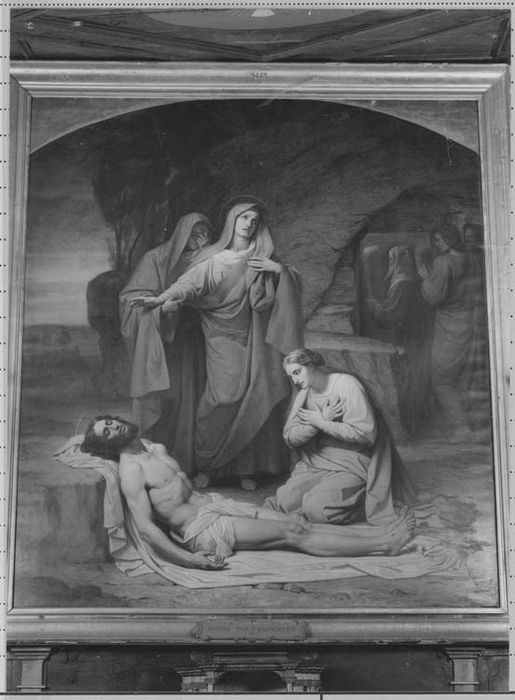 tableau d'autel, cadre : le Christ au tombeau, ou la Mise au tombeau