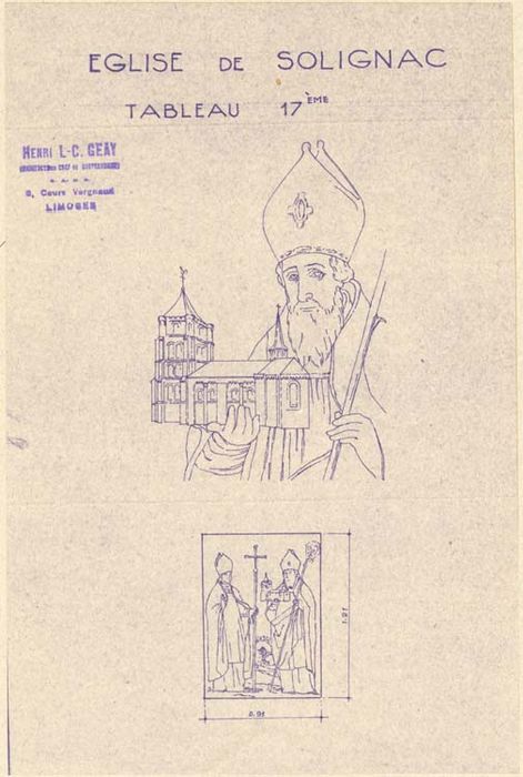 tableau : saint Eloi présentant l'église de Solignac à saint Martial (document imprimé)