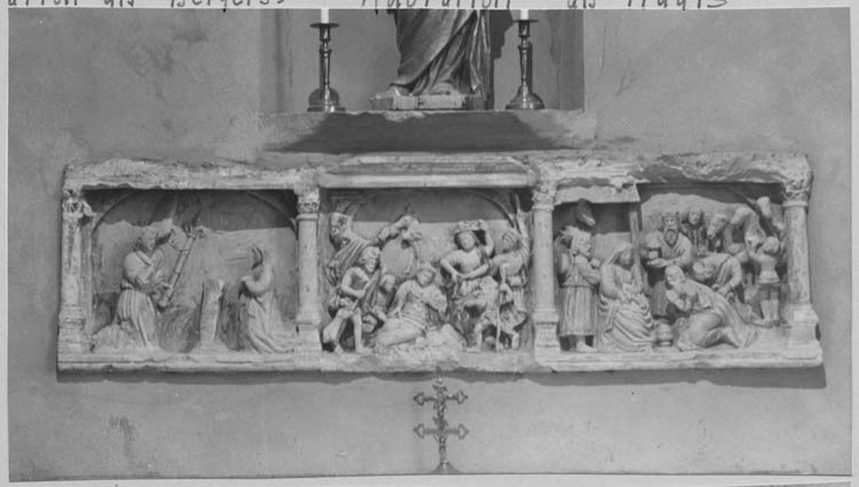 retable de la Vie de la Vierge : l'Annonciation, l'Adoration des bergers, l'Adoration des Mages