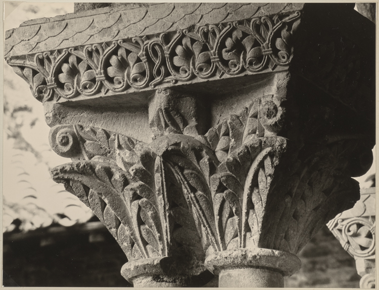 Chapiteau de colonne du cloître : décor végétal