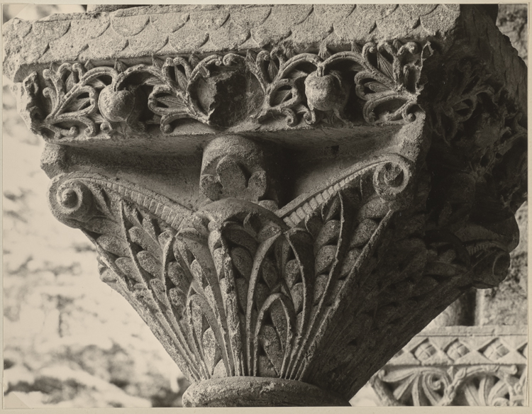 Chapiteau de colonne du cloître : décor végétal