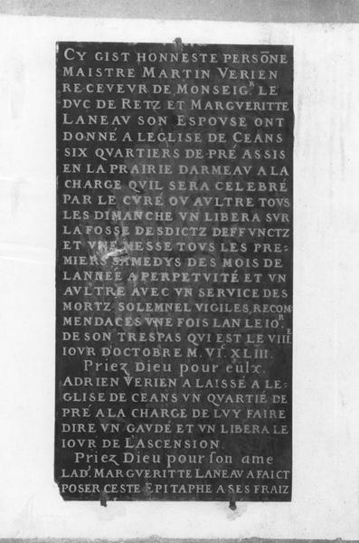 plaque commémorative de fondation de Martin Verien