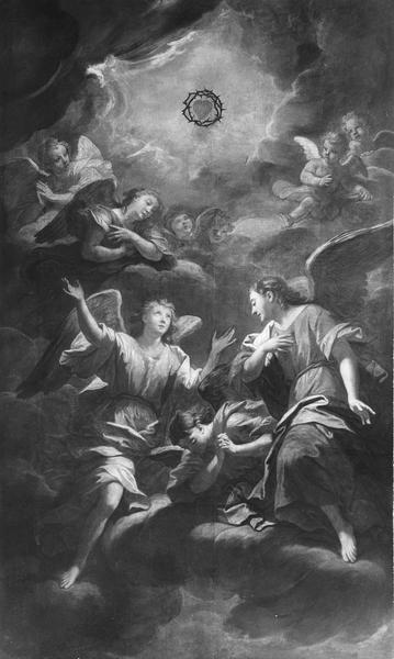 tableau, cadre : L' Adoration du Sacré-Coeur par les anges