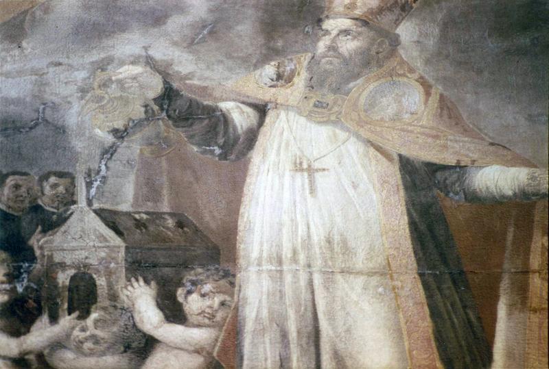 tableau, cadre : saint Augustin défendant l'Eglise contre l'hérésie, détail