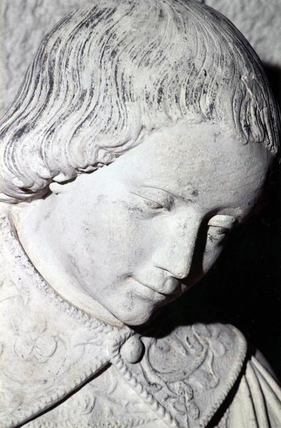 statue : saint Laurent, détail du visage