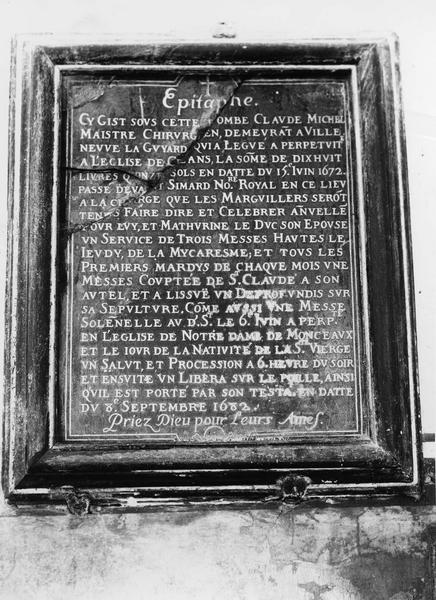 plaque commémorative (épitaphe) de Claude Michel, chirurgien