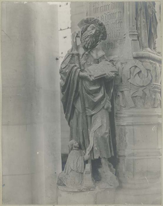 groupe sculpté : Saint Jacques et un donateur