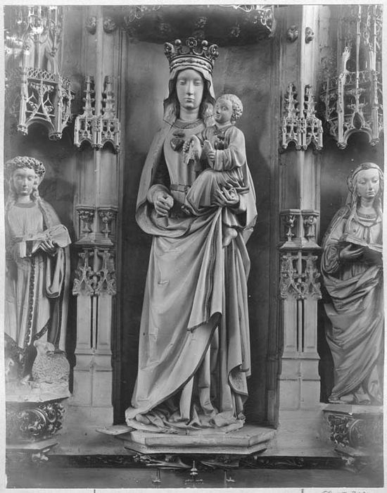 3 statues : Vierge à l'Enfant, Sainte Agnès, Sainte Reine