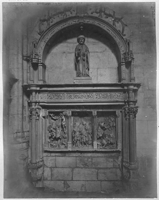 retable, bas-reliefs : Scènes de la vie de saint Julien l'hospitalier, statue : sainte Jacques