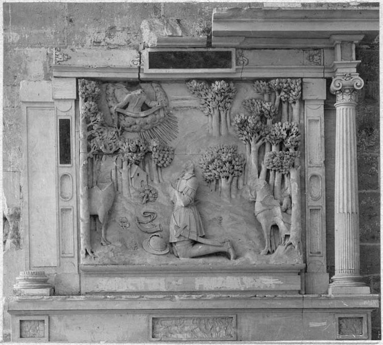 retable, bas-relief : La Chasse de saint Hubert