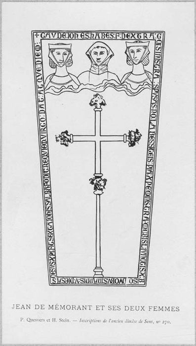 dalle funéraire de Jean de Mémorant et de ses deux femmes, (dessin numérisée)