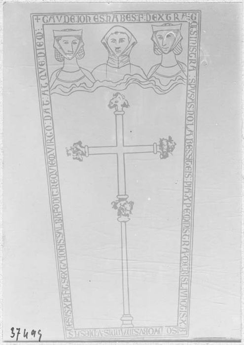 dalle funéraire de Jean de Mémorant et de ses deux femmes, (dessin numérisée)