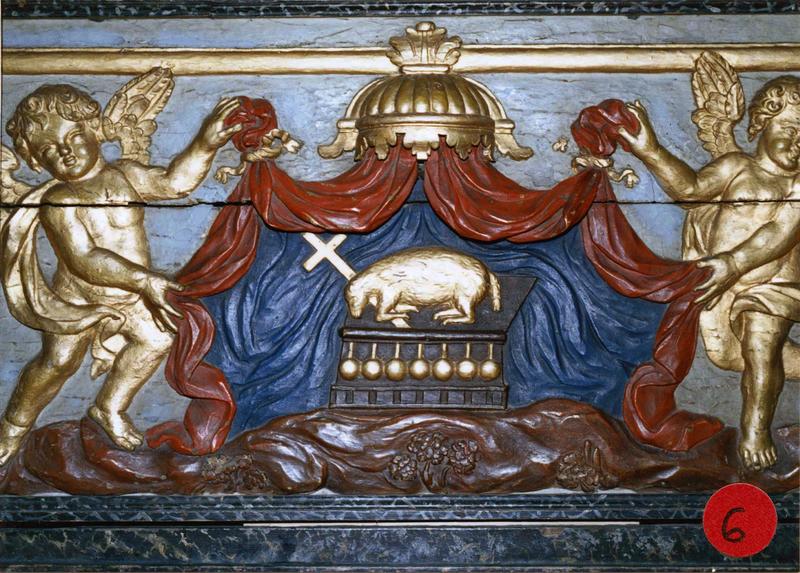ensemble : maître-autel (autel, tabernacle), détail de l'autel - © Ministère de la Culture (France), Médiathèque du patrimoine et de la photographie (objets mobiliers), tous droits réservés