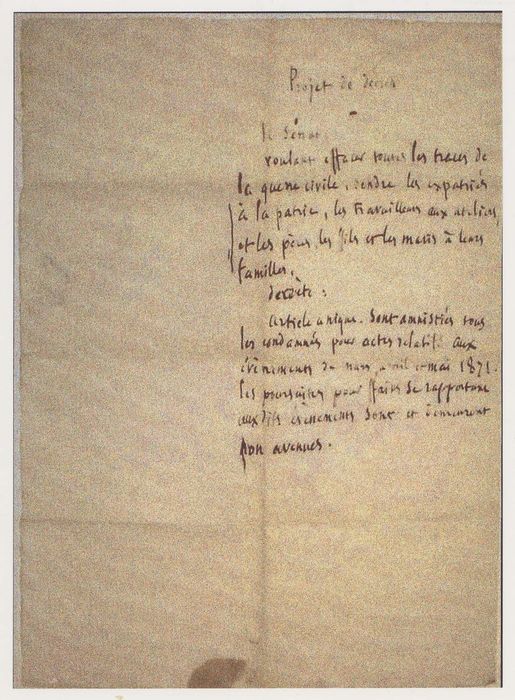 manuscrit : Projet de décret d'amnistie des communards rédigé à Guernesey - © Ministère de la Culture (France), Médiathèque du patrimoine et de la photographie, diffusion RMN-GP