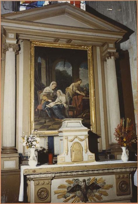 Retable de la chapelle sud 5e travée ; tableau : Education de la Vierge