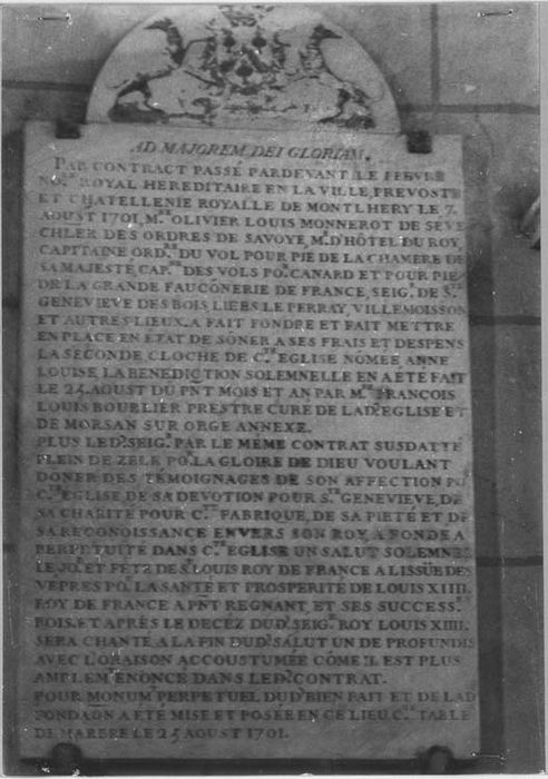 Inscription commémorative de fondation par Olivier de Sève