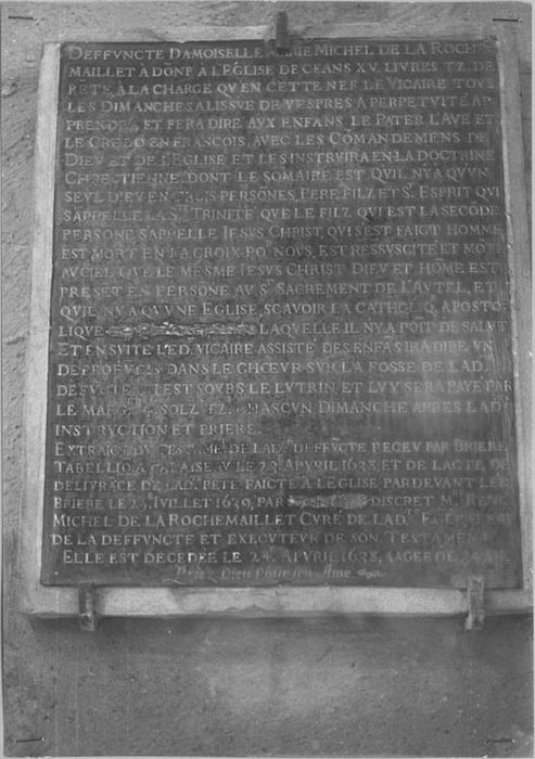 épitaphe de Marie Michel de La Roche Maillet - © Ministère de la Culture (France), Médiathèque du patrimoine et de la photographie, Tous droits réservés
