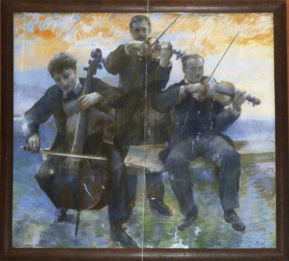 dessin (esquisse pour les Joies de la Vie) : Les Musiciens, pastel sur papier