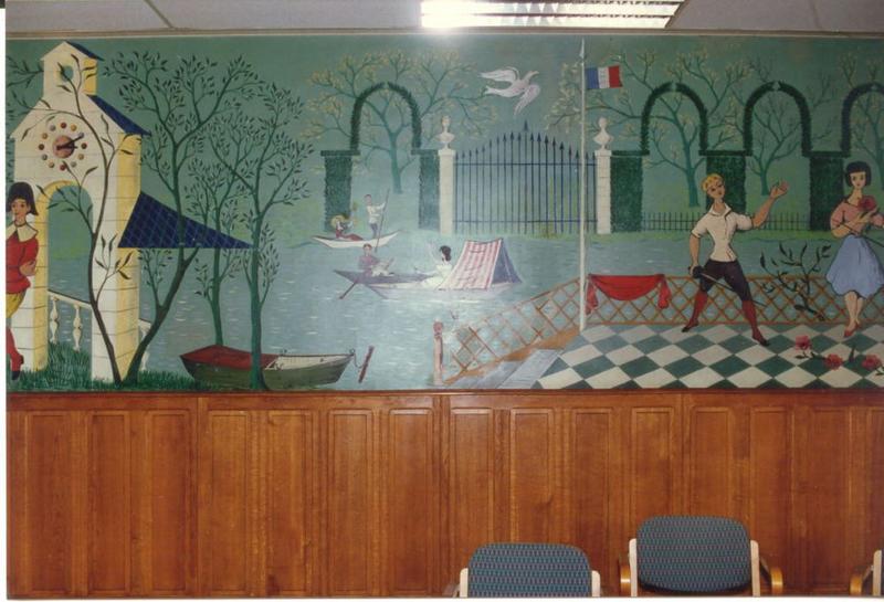 peinture monumentale (peinture murale) : Le Dimanche au bord de l'eau - Ile de la Jatte : détail
