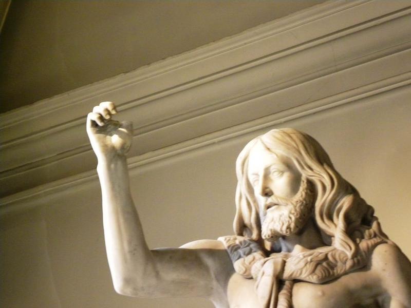 statue : Saint Jean-Baptiste : détail des pouce et index droit disparus