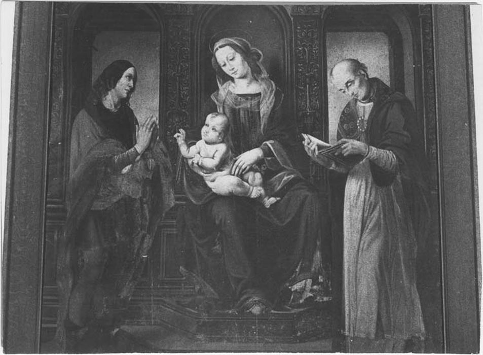 tableau : Vierge à l'Enfant sur un trône entre saint Julien et saint Nicolas - © Ministère de la Culture (France), Médiathèque du patrimoine et de la photographie, Tous droits réservés