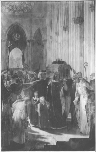tableau : Philippe III le Hardi apportant à saint Denis les reliques de saint Louis, son père le 22 mai 1271 - © Ministère de la Culture (France), Médiathèque du patrimoine et de la photographie (objets mobiliers), tous droits réservés