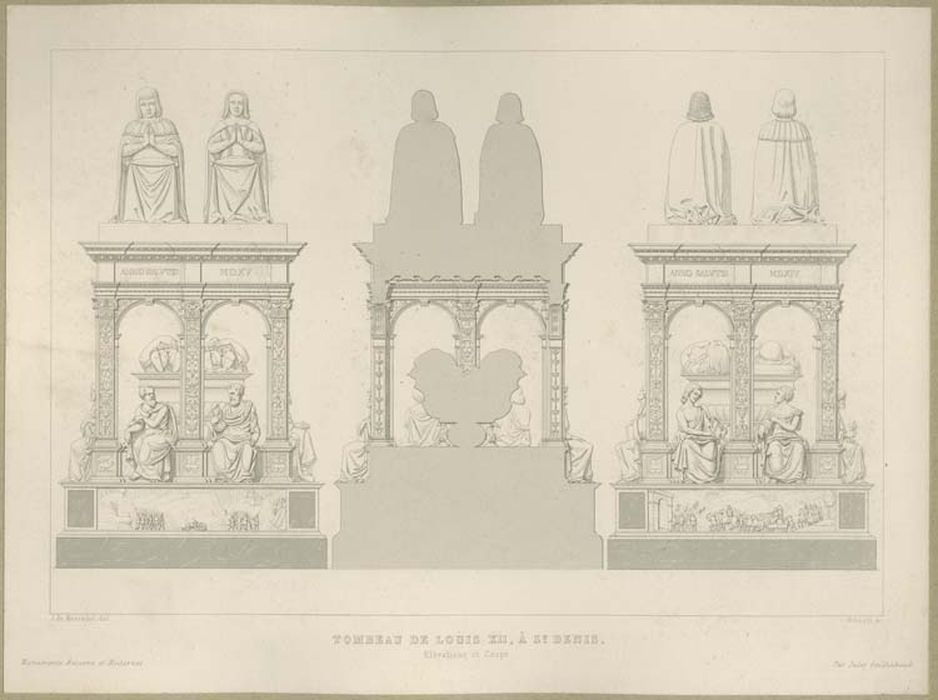 tombeau de Louis XII roi de France et Anne de Bretagne son épouse, élévation et coupe