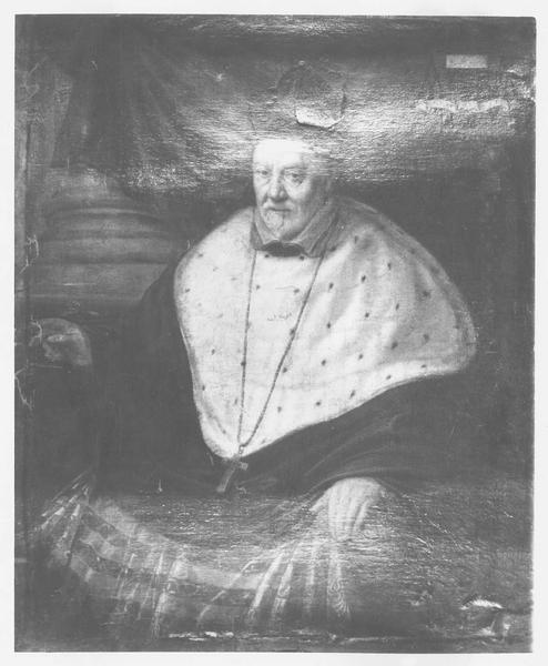 tableau : Portrait d'un ecclésiastique avec armoiries, vue générale