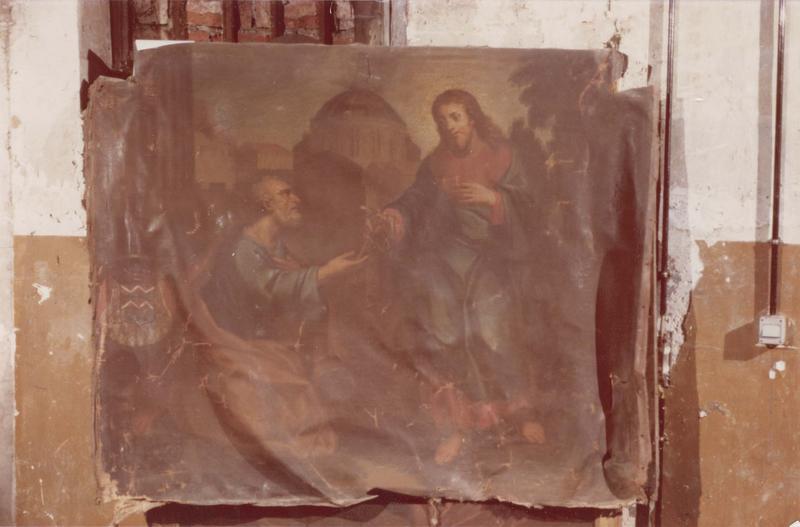 tableau : Remise des clefs à saint Pierre avec les armoiries de la famille de Loyne (la), vue générale - © Ministère de la Culture (France), Médiathèque du patrimoine et de la photographie (objets mobiliers), tous droits réservés