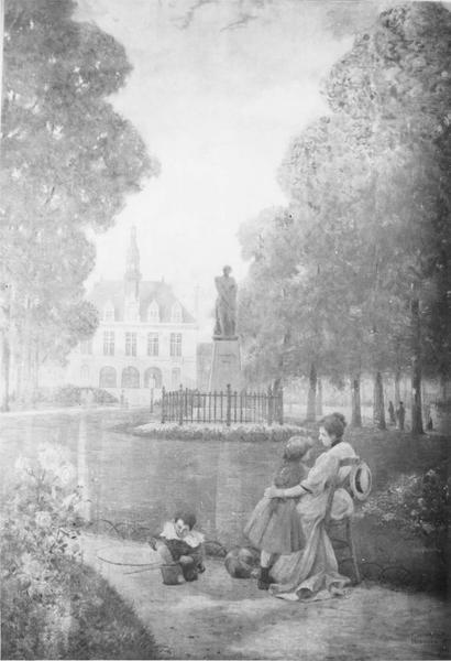 tableau : enfants et leurs mères devant la mairie de Vincennes, vue générale
