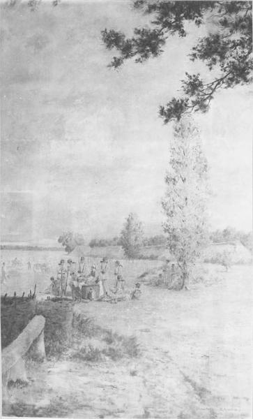 tableau : distribution du repas aux soldats dans le bois de Vincennes, vue générale
