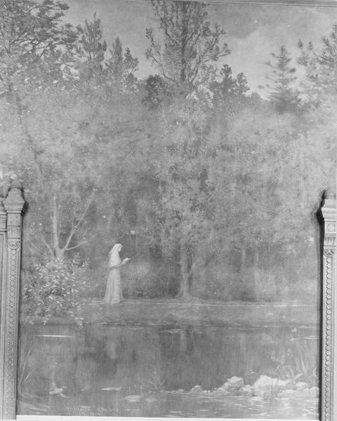 tableau : promeneuse au bord du lac Daumesnil, vue générale