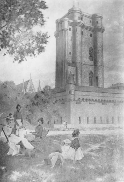tableau : jeux d'enfants devant le donjon de Vincennes, vue générale