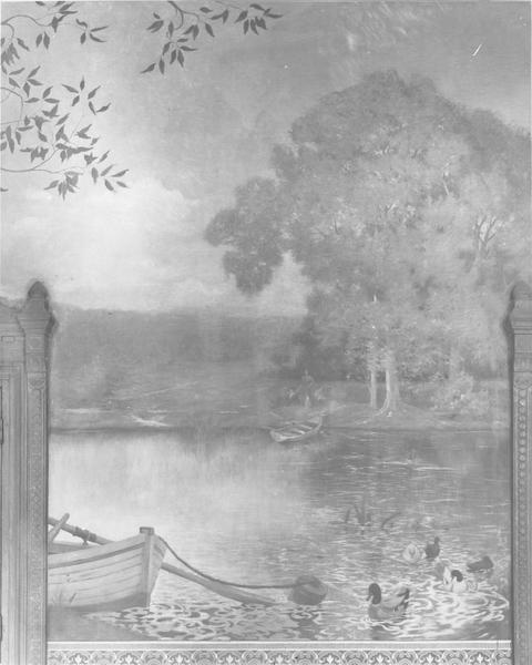 tableau : barques et canards au bord du lac Daumesnil, vue générale
