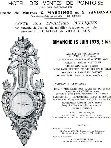 ensemble de mobilier du château de Villarceaux, affiche de la vente publique du 15 juin 1975 - © Ministère de la Culture (France), Médiathèque du patrimoine et de la photographie (objets mobiliers), tous droits réservés